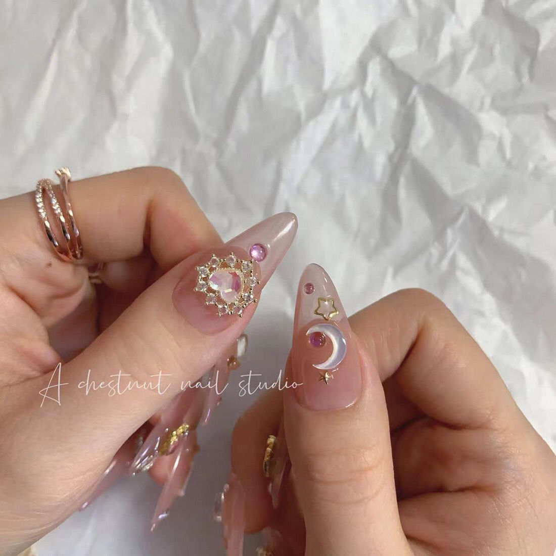 Designer: DuoDuo 1115.Handmade nails Press on Nails DIY Nail Art for woman girl Almond Long pink