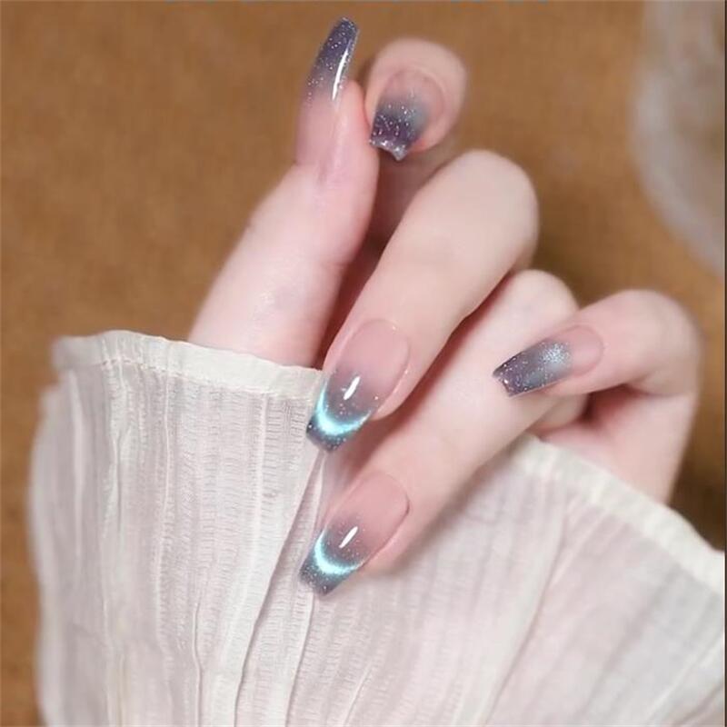 Designer: DuoDuo 1206.Handmade nails Press on Nails DIY Nail Art for woman girl French Cat Eyes Long Coffin