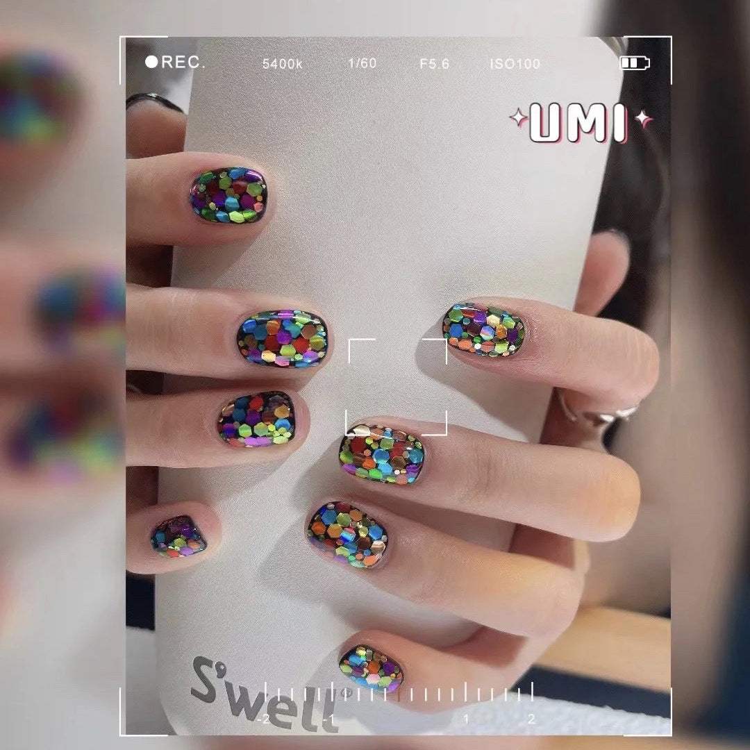 Designer: DuoDuo 2051.Handmade nails Press on Nails DIY Nail Art for woman girl Short colorful