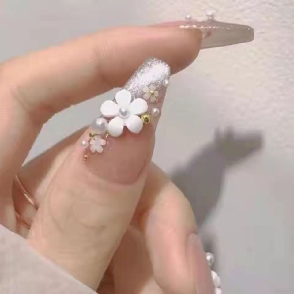 Designer: DuoDuo 1221.Handmade nails Press on Nails DIY Nail Art for woman girl French Long Coffin pink wedding