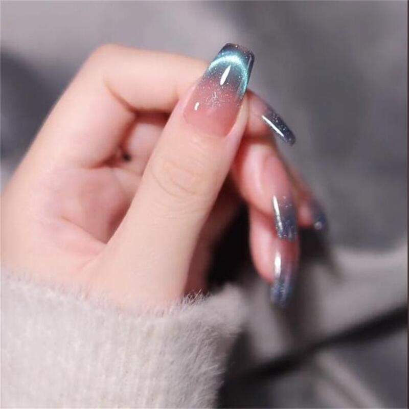 Designer: DuoDuo 1200.Handmade nails Press on Nails DIY Nail Art for woman girl French cat's eyes Long Coffin pink