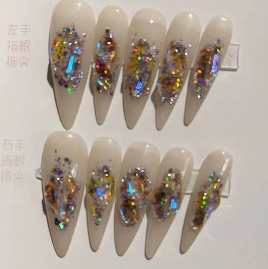 Designer: PinPin 1019.Handmade nails Press on Nails DIY Nail Art for woman girl Almond Long