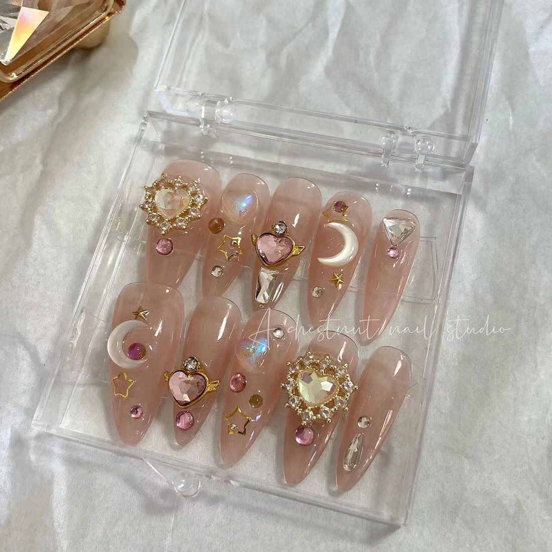 Designer: DuoDuo 1115.Handmade nails Press on Nails DIY Nail Art for woman girl Almond Long pink