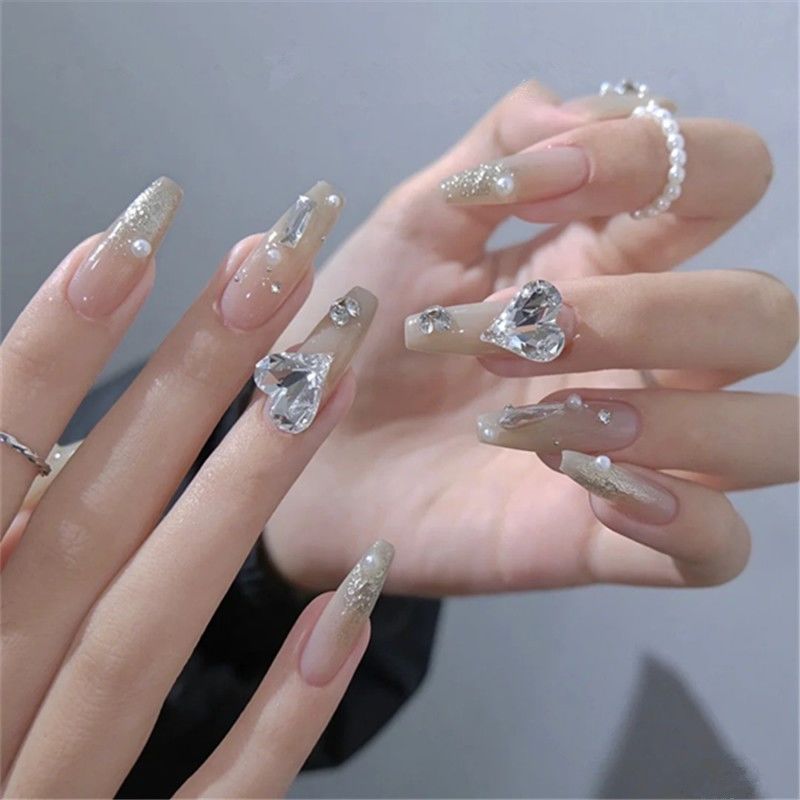 Designer: DuoDuo 3001.Handmade nails Press on Nails DIY Nail Art for woman girl French Long Coffin white