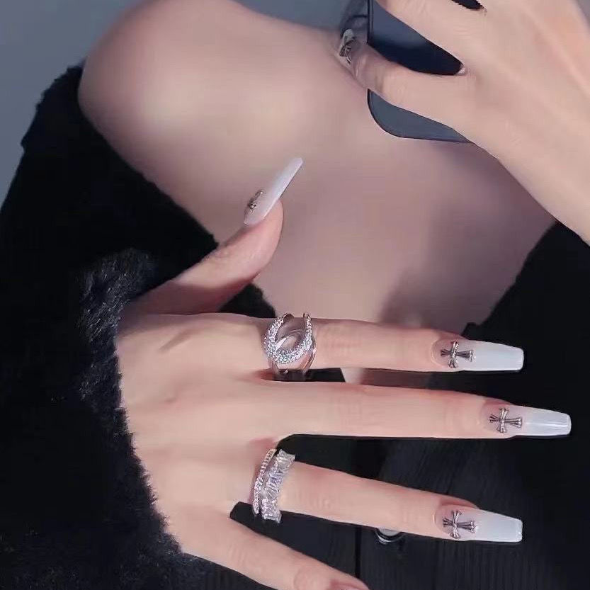 Designer: DuoDuo 2004.Handmade nails Press on Nails DIY Nail Art for woman girl Long Coffin white