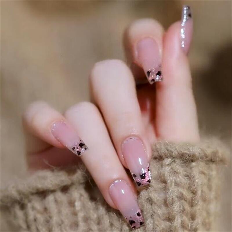 Designer: DuoDuo 1205.Handmade nails Press on Nails DIY Nail Art for woman girl French Cat Eyes Long Coffin pink