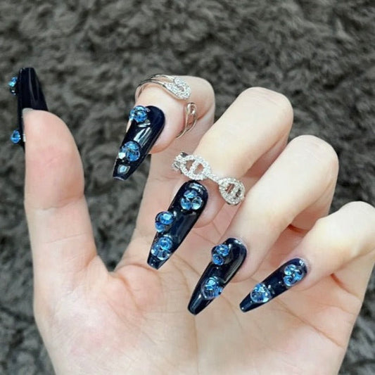 Designer: DuoDuo 1611.Handmade nails Press on Nails DIY Nail Art for woman girl black Coffin Long