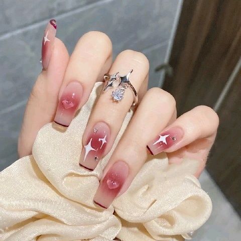 Designer: DuoDuo 3017.Handmade nails Press on Nails DIY Nail Art for woman girl Long Coffin pink