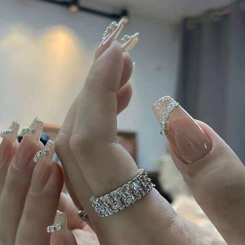 Designer: DuoDuo 3022.Handmade nails Press on Nails DIY Nail Art for woman girl French Long Coffin pink rhinestone