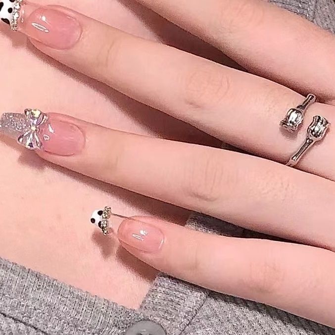 Designer: DuoDuo 1213.Handmade nails Press on Nails DIY Nail Art for woman girl French Long Coffin pink