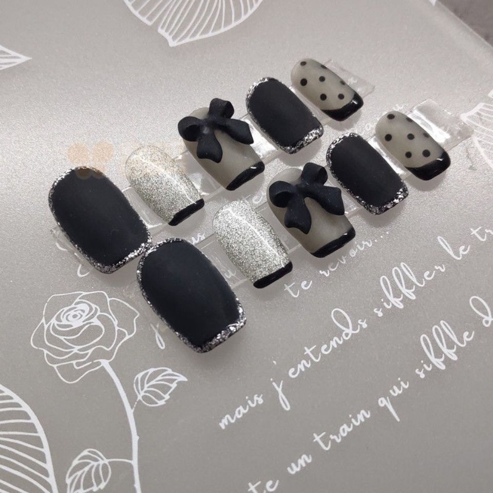 Designer: DuoDuo 1244.Handmade nails Press on Nails DIY Nail Art for woman girl Short Coffin black