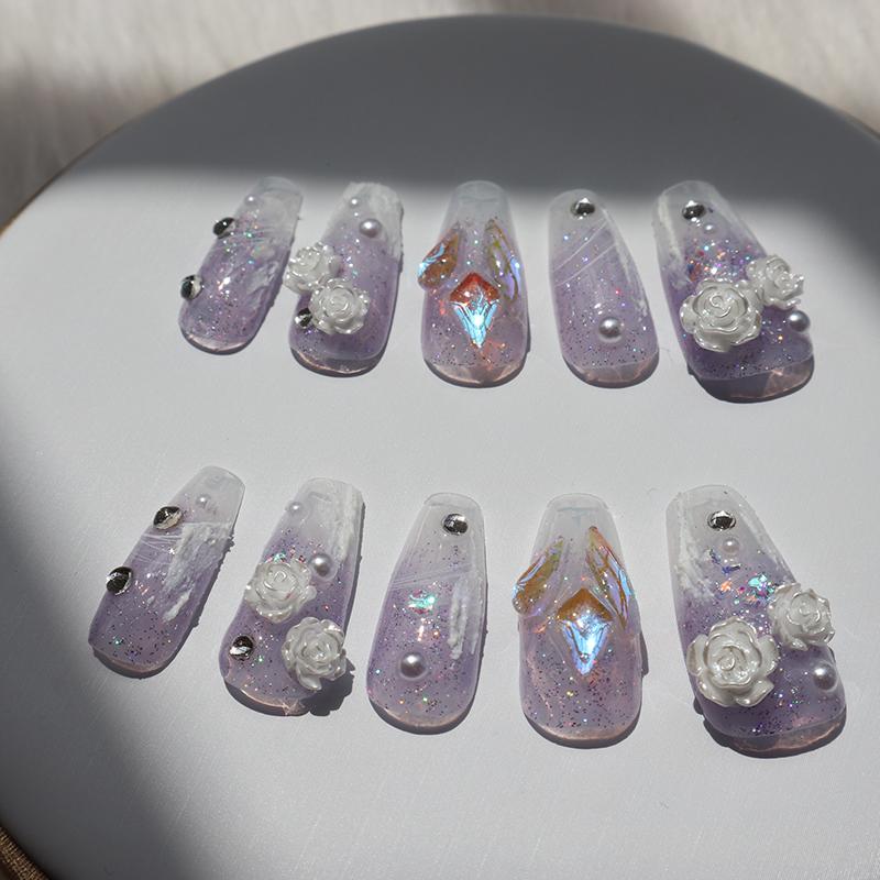 Designer: XinXin 40.Fading purple camelia handmade nails Press on Nails DIY Nail Art