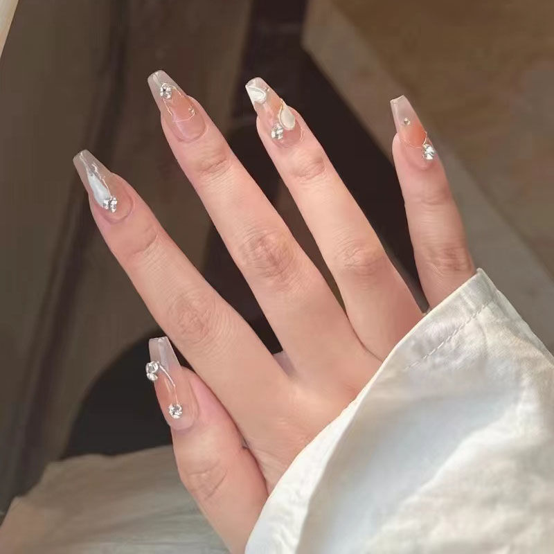 Designer: DuoDuo 1306.Handmade nails Press on Nails DIY Nail Art for woman girl Long Coffin wedding pink