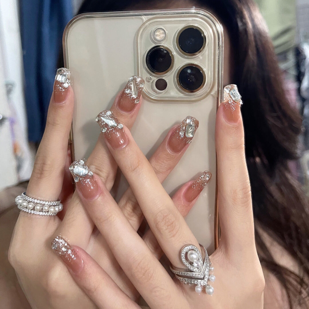 Designer: DuoDuo 2060.Handmade nails Press on Nails DIY Nail Art for woman girl French Cat Eyes Long Coffin rhinestone