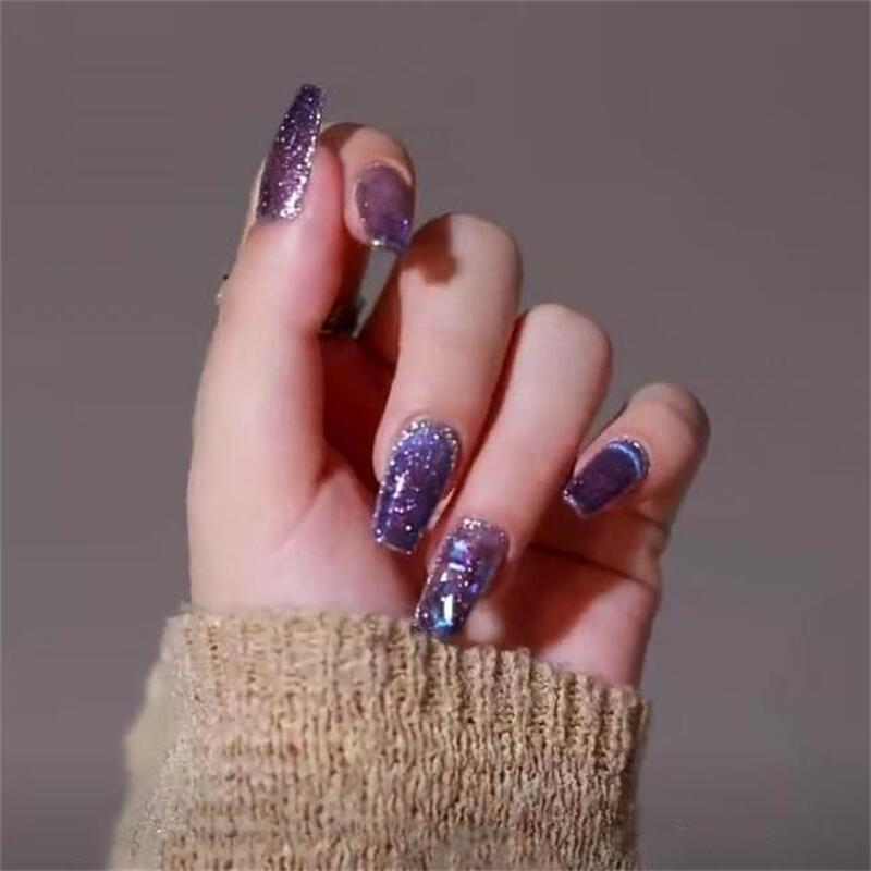 Designer: DuoDuo 1206.Handmade nails Press on Nails DIY Nail Art for woman girl Long Coffin Cat Eyes Shining