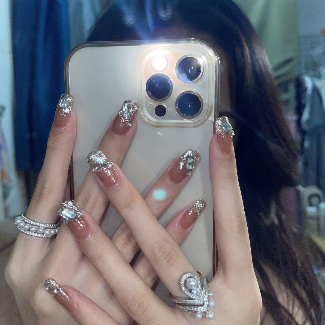 Designer: DuoDuo 2060.Handmade nails Press on Nails DIY Nail Art for woman girl French Cat Eyes Long Coffin rhinestone