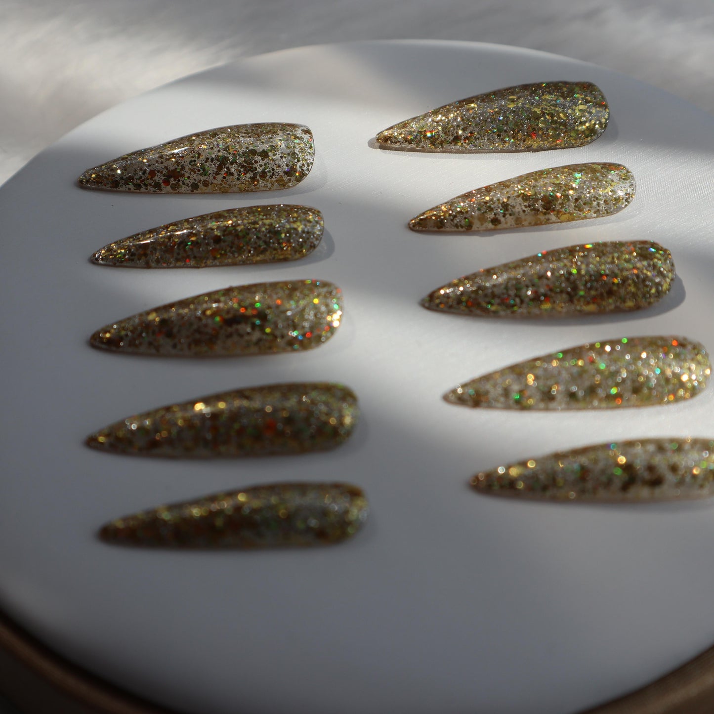 Designer: XinXin 77.Gold shining handmade nails Press on Nails DIY Nail