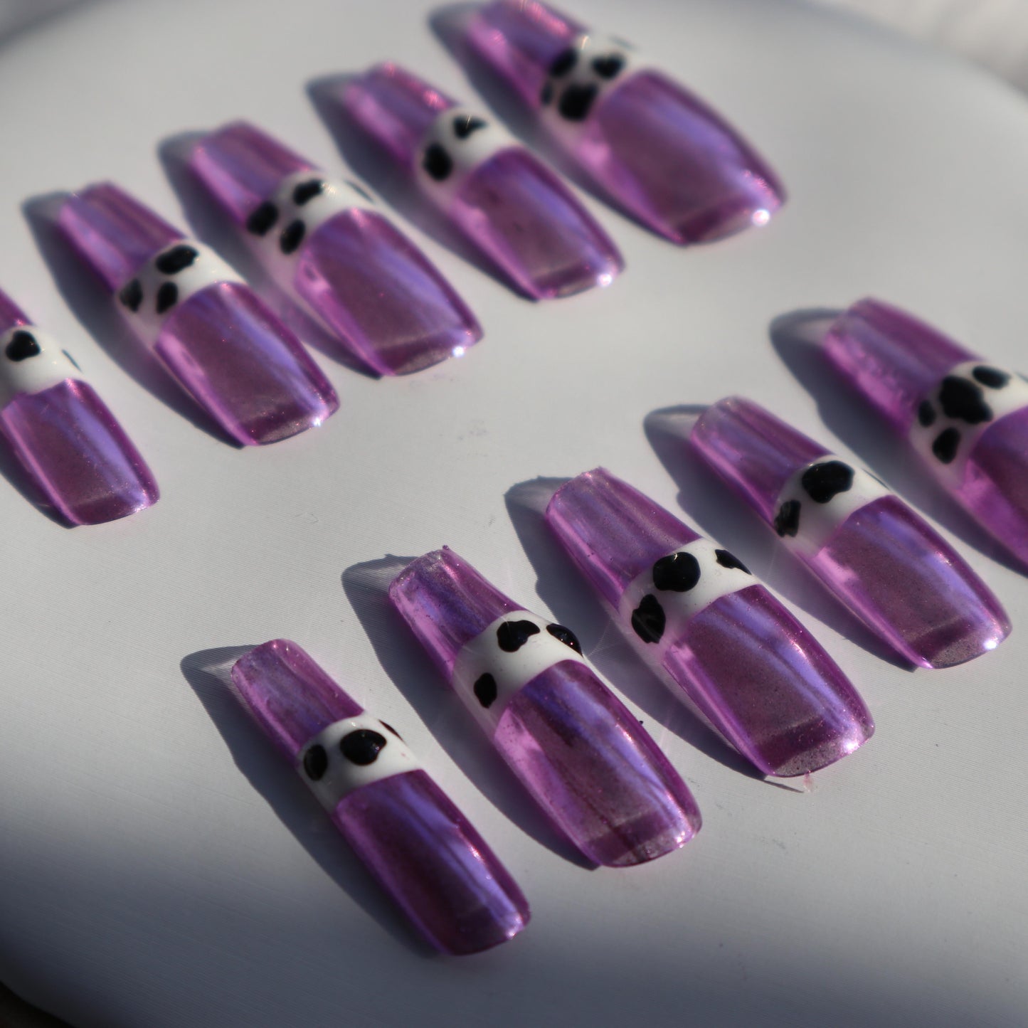 Designer: XinXin 81.Purple painting long T handmade nails Press on Nails DIY Nail