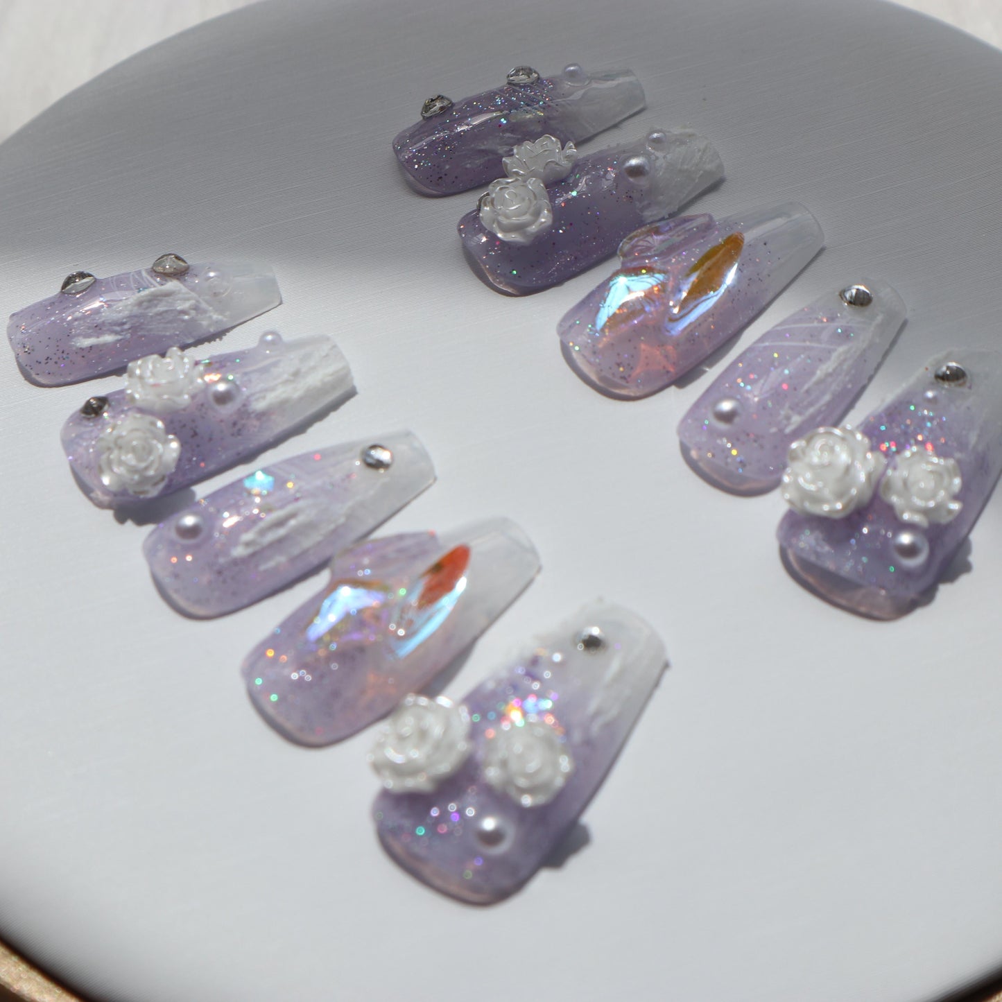 Designer: XinXin 40.Fading purple camelia handmade nails Press on Nails DIY Nail Art