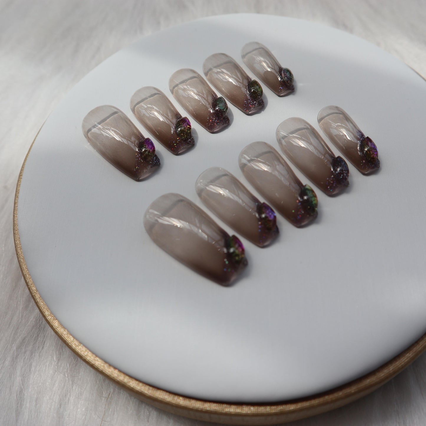 Designer: XinXin 31.Fading long T handmade nails Press on Nails DIY Nail Art