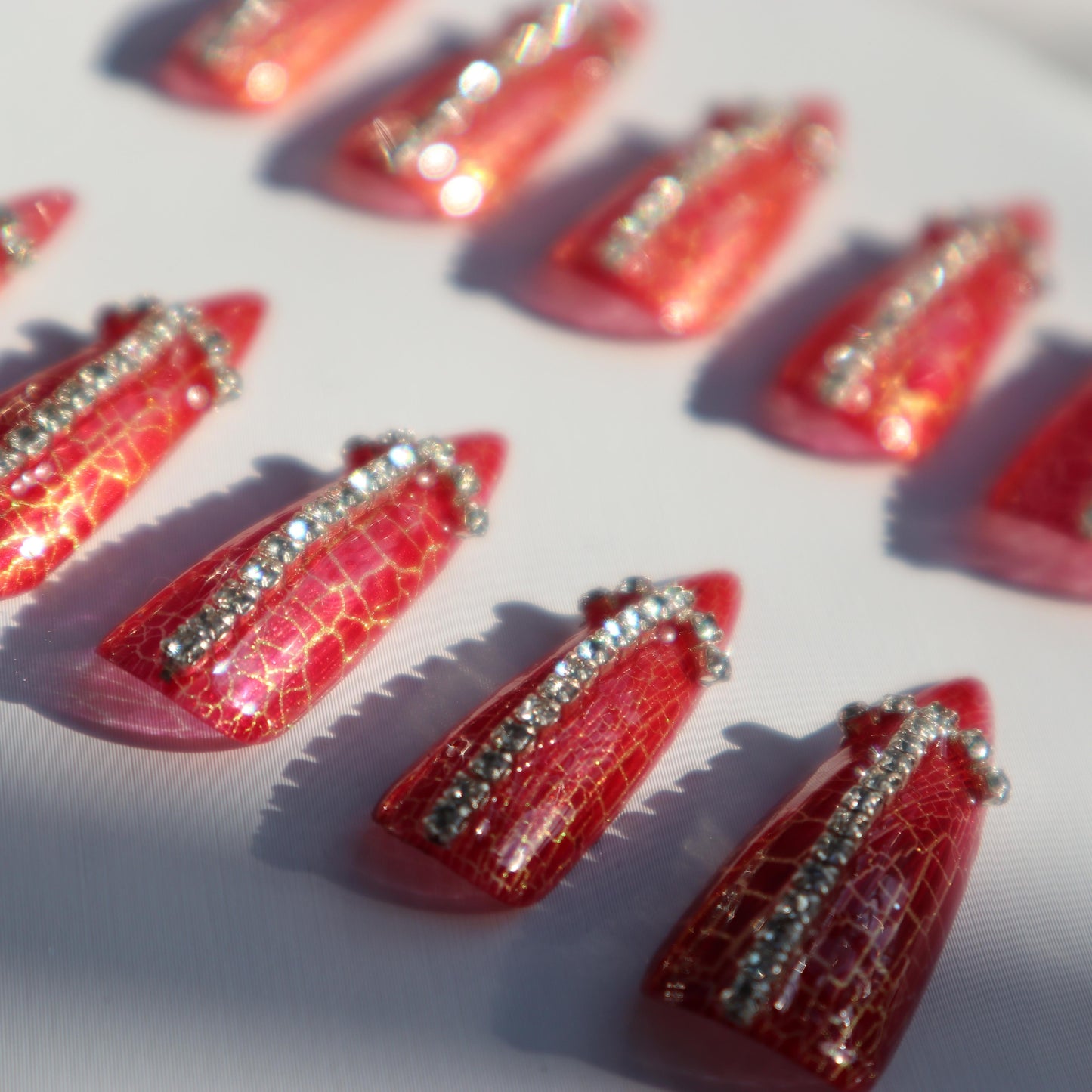 Designer: XinXin 66.Red rhinestones almond handmade nails Press on Nails DIY Nail