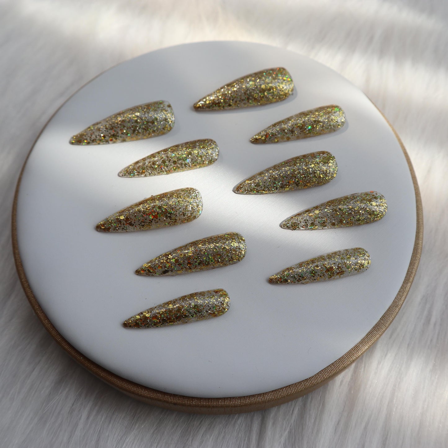 Designer: XinXin 77.Gold shining handmade nails Press on Nails DIY Nail