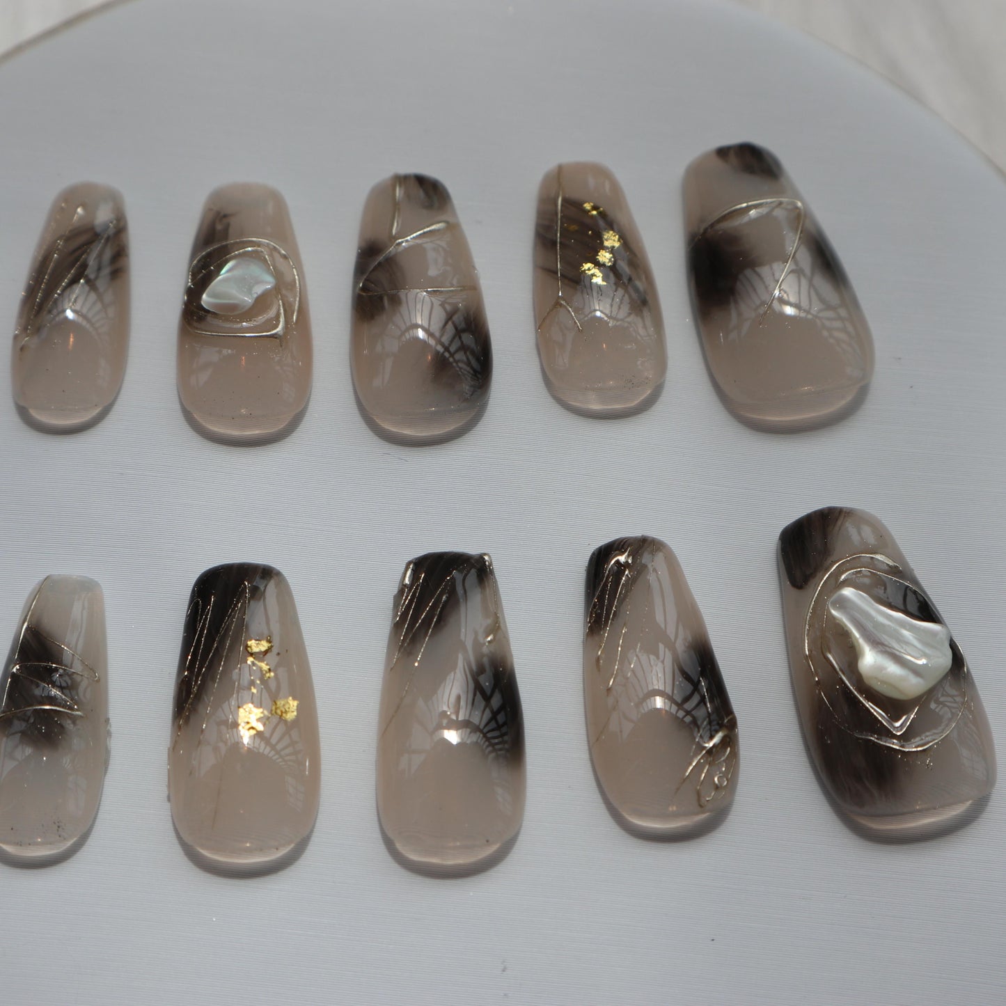 Designer: XinXin 29.Ink gold foil stone handmade nails Press on Nails DIY Nail Art