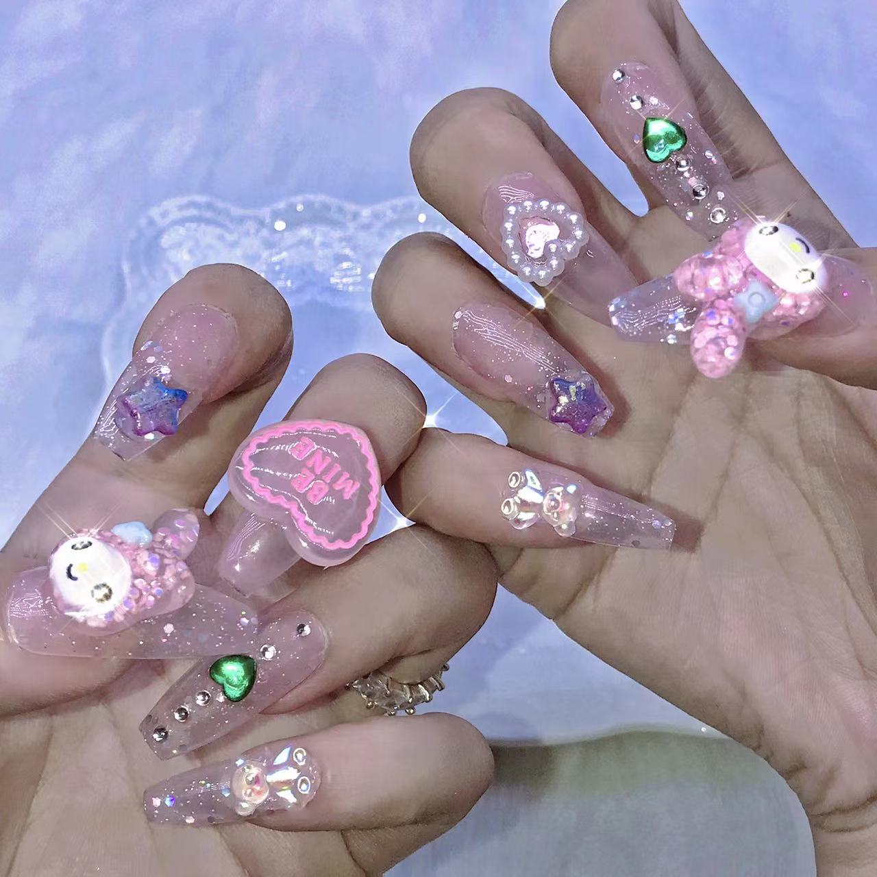 Designer: XinXin 89.My melody cute pink handmade nails Press on Nails DIY Nail Art