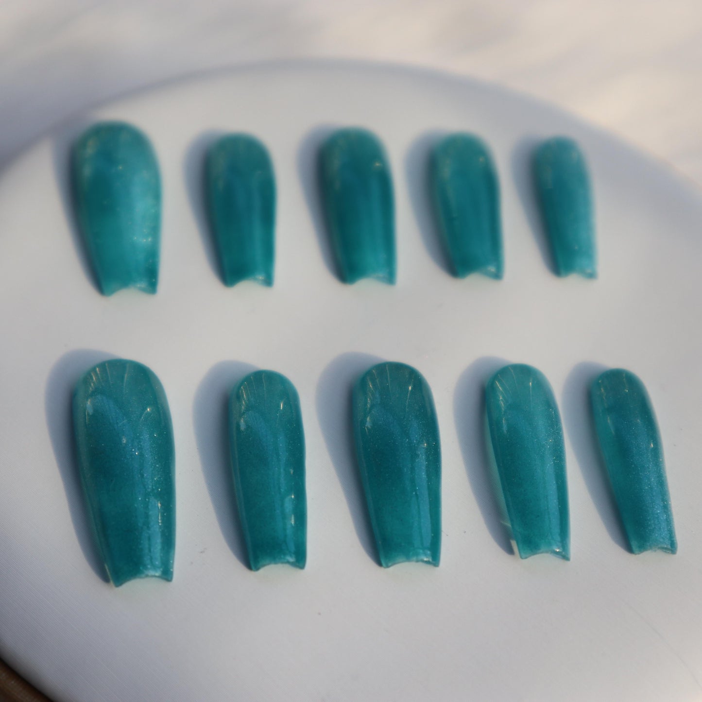 Designer: XinXin 80.Blue Shining long T handmade nails Press on Nails DIY Nail