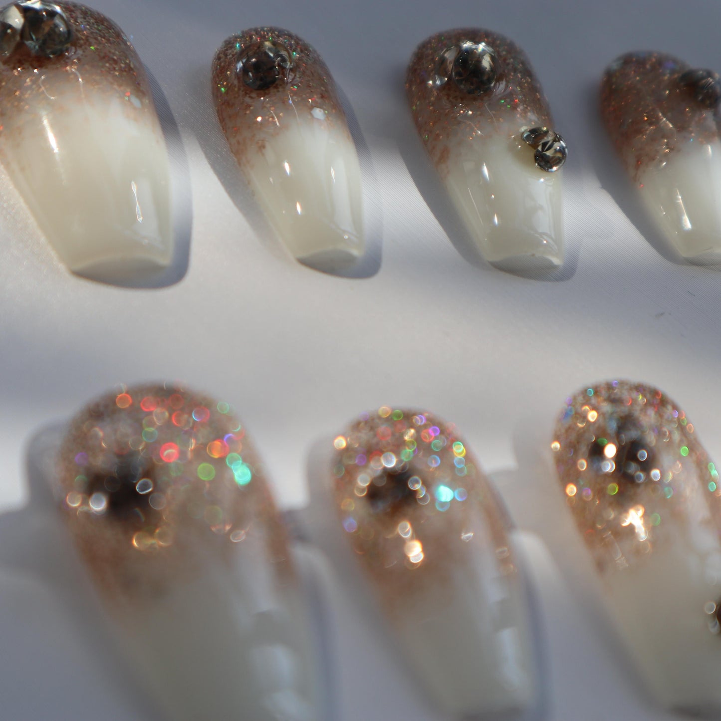 Designer: XinXin 50.French style rhinestones shining handmade nails Press on Nails DIY Nail