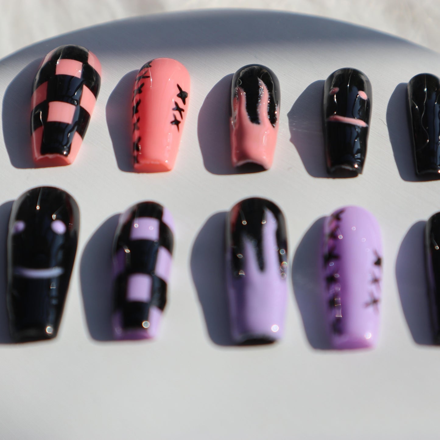 Designer: XinXin 60.Painting long T handmade nails Press on Nails DIY Nail