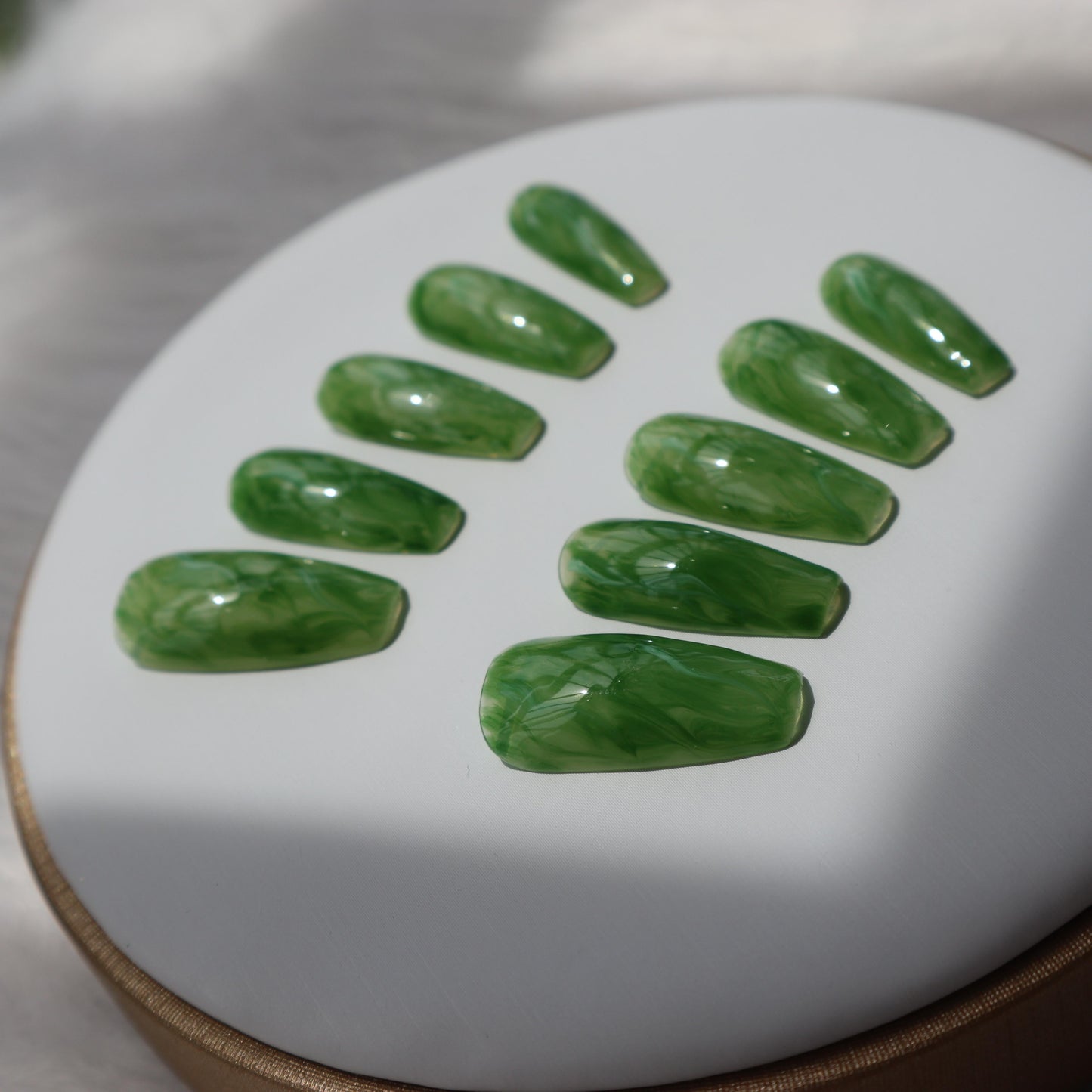 Designer: XinXin 48.Green long T handmade nails Press on Nails DIY Nail