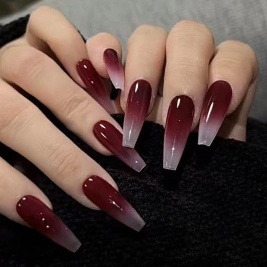 Designer: DuoDuo 5003.Handmade nails Press on Nails DIY Nail Art for woman girl Long Coffin red