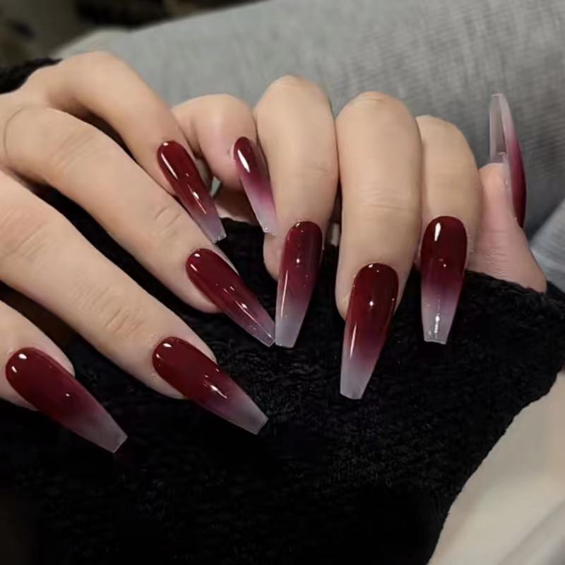 Designer: DuoDuo 5003.Handmade nails Press on Nails DIY Nail Art for woman girl Long Coffin red