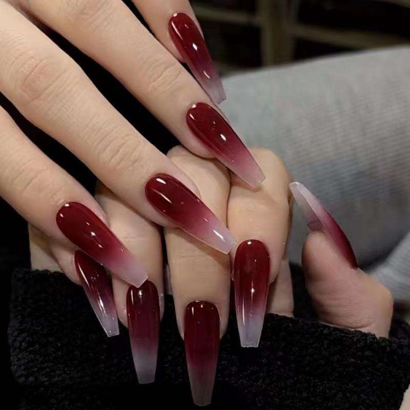 Designer: DuoDuo 5003.Handmade nails Press on Nails DIY Nail Art for woman girl Long Coffin red