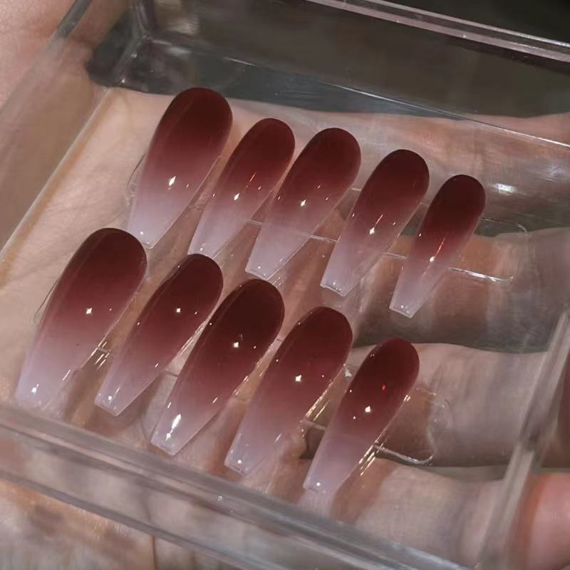 Designer: DuoDuo 5003.Handmade nails Press on Nails DIY Nail Art for woman girl Long Coffin red