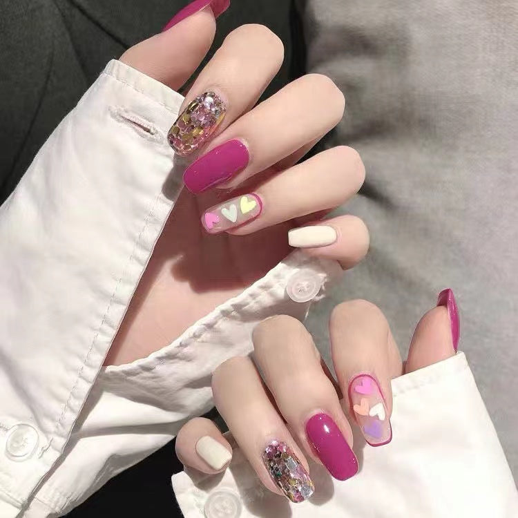 Designer: DuoDuo 5007.Handmade nails Press on Nails DIY Nail Art for woman girl Long Coffin  pink mauve