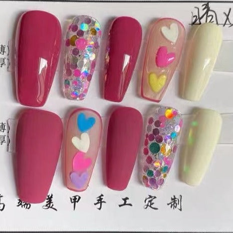 Designer: DuoDuo 5007.Handmade nails Press on Nails DIY Nail Art for woman girl Long Coffin  pink mauve