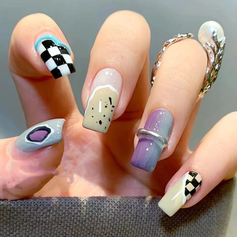 Designer: DuoDuo 5008.Handmade nails Press on Nails DIY Nail Art for woman girl Long Coffin colorful Square