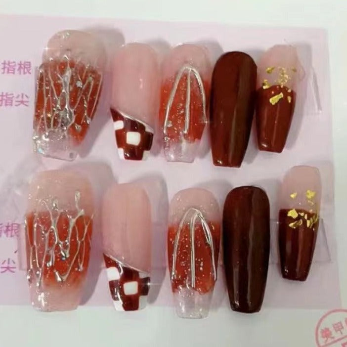 Designer: DuoDuo 5011.Handmade nails Press on Nails DIY Nail Art for woman girl Long Coffin red