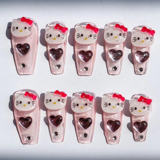 Designer: XinXin 95-96.Pink Kitty Cutehandmade nails Press on Nails DIY Nail Art