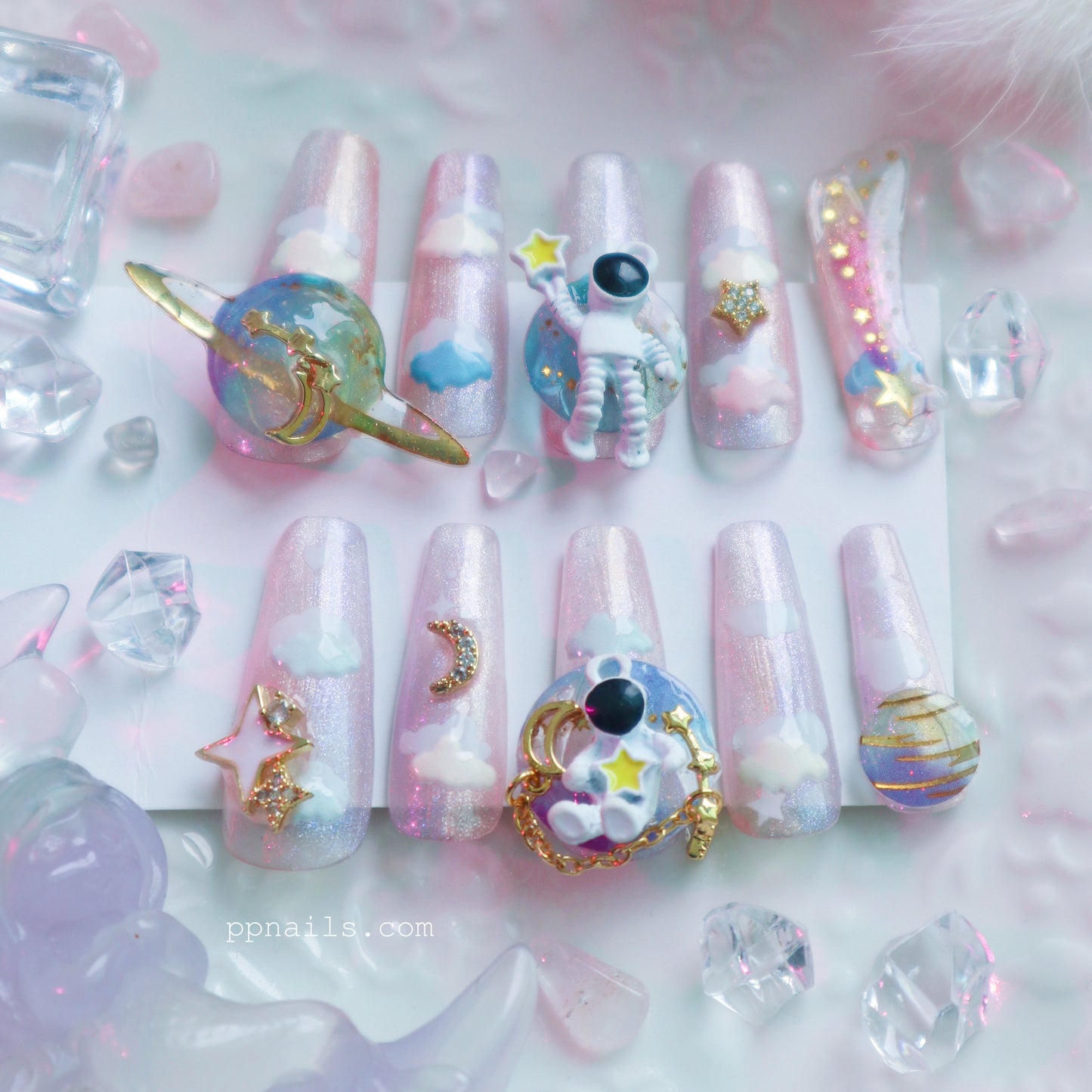 Designer: XinXin 100. Astronaut in pink Galaxy. handmade nails Press on Nails DIY Nail Art