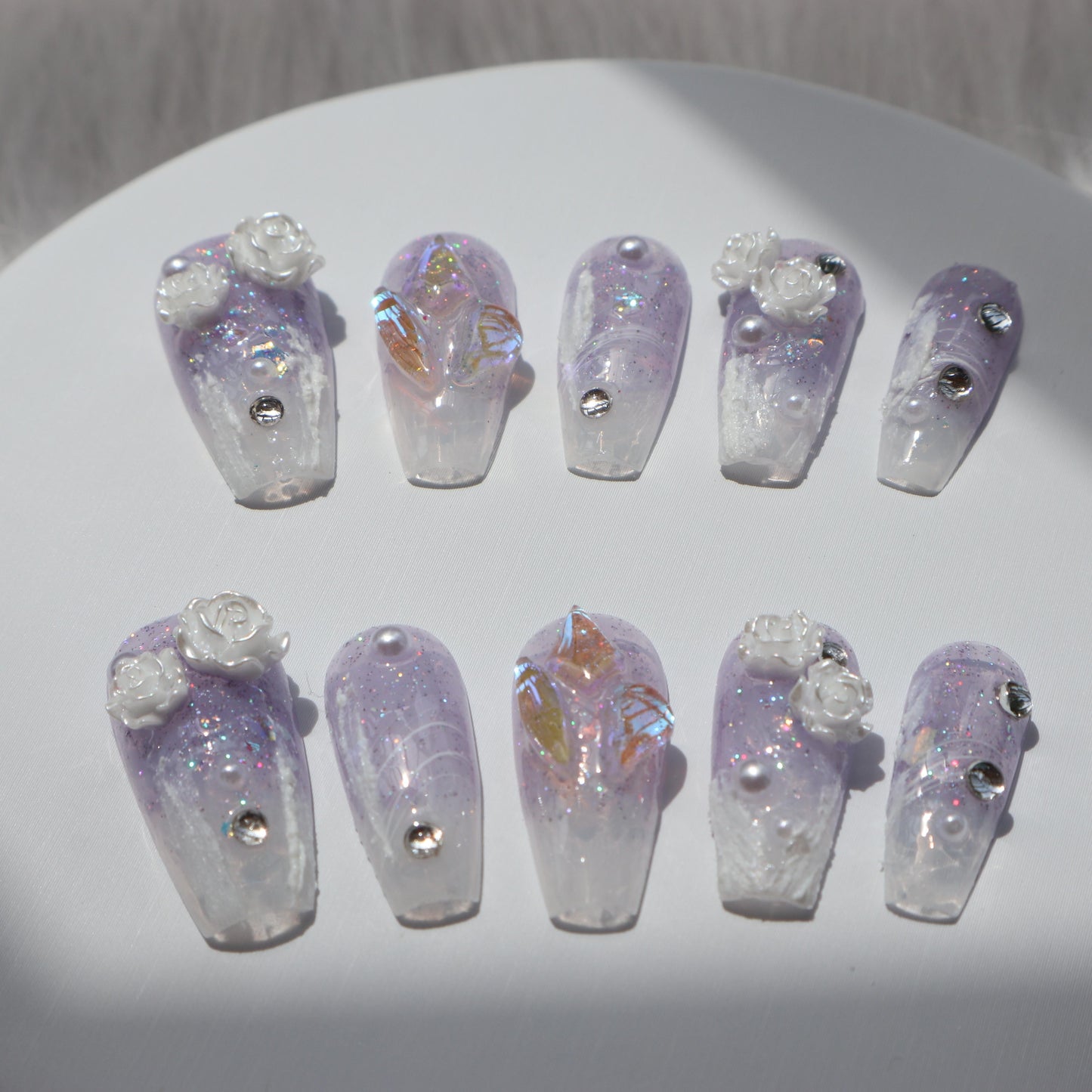 Designer: XinXin 40.Fading purple camelia handmade nails Press on Nails DIY Nail Art