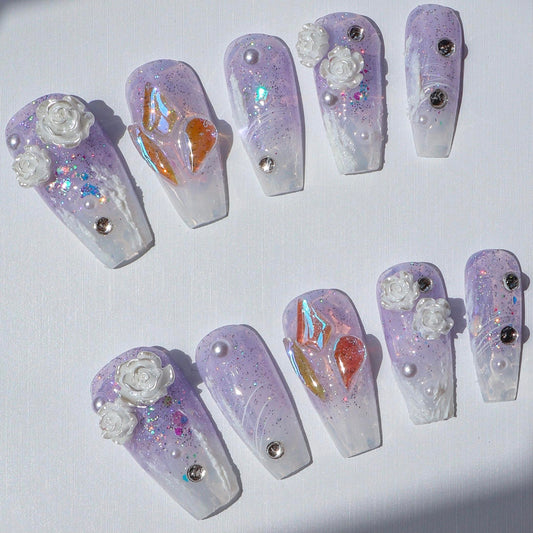 Designer: XinXin 40.Fading purple camelia handmade nails Press on Nails DIY Nail Art