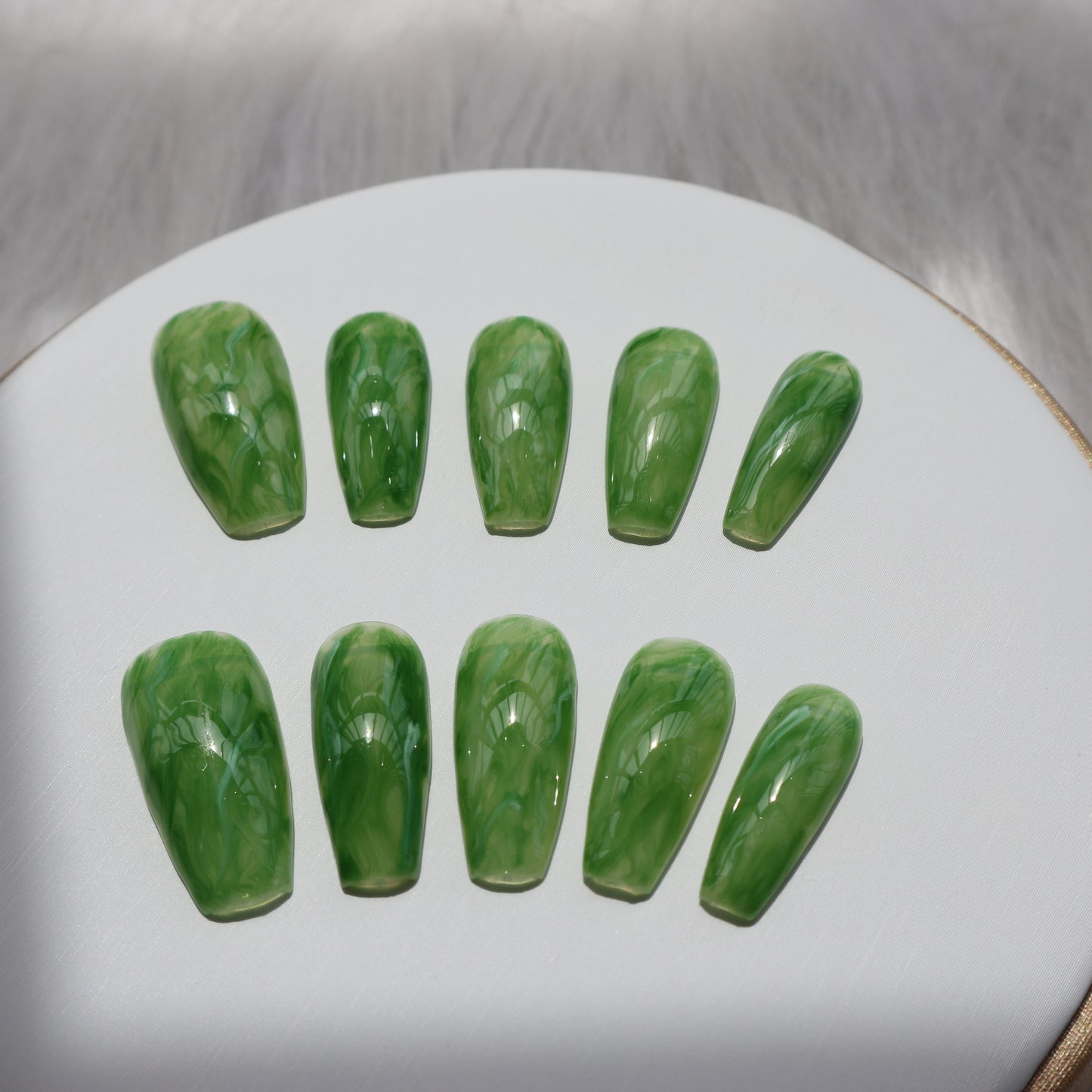 Designer: XinXin 48.Green long T handmade nails Press on Nails DIY Nail