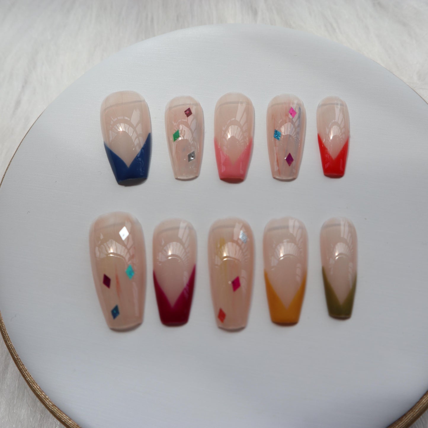 Designer: XinXin 47.Colourful painting long T handmade nails Press on Nails DIY Nail