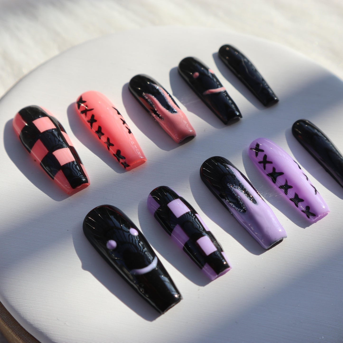 Designer: XinXin 60.Painting long T handmade nails Press on Nails DIY Nail