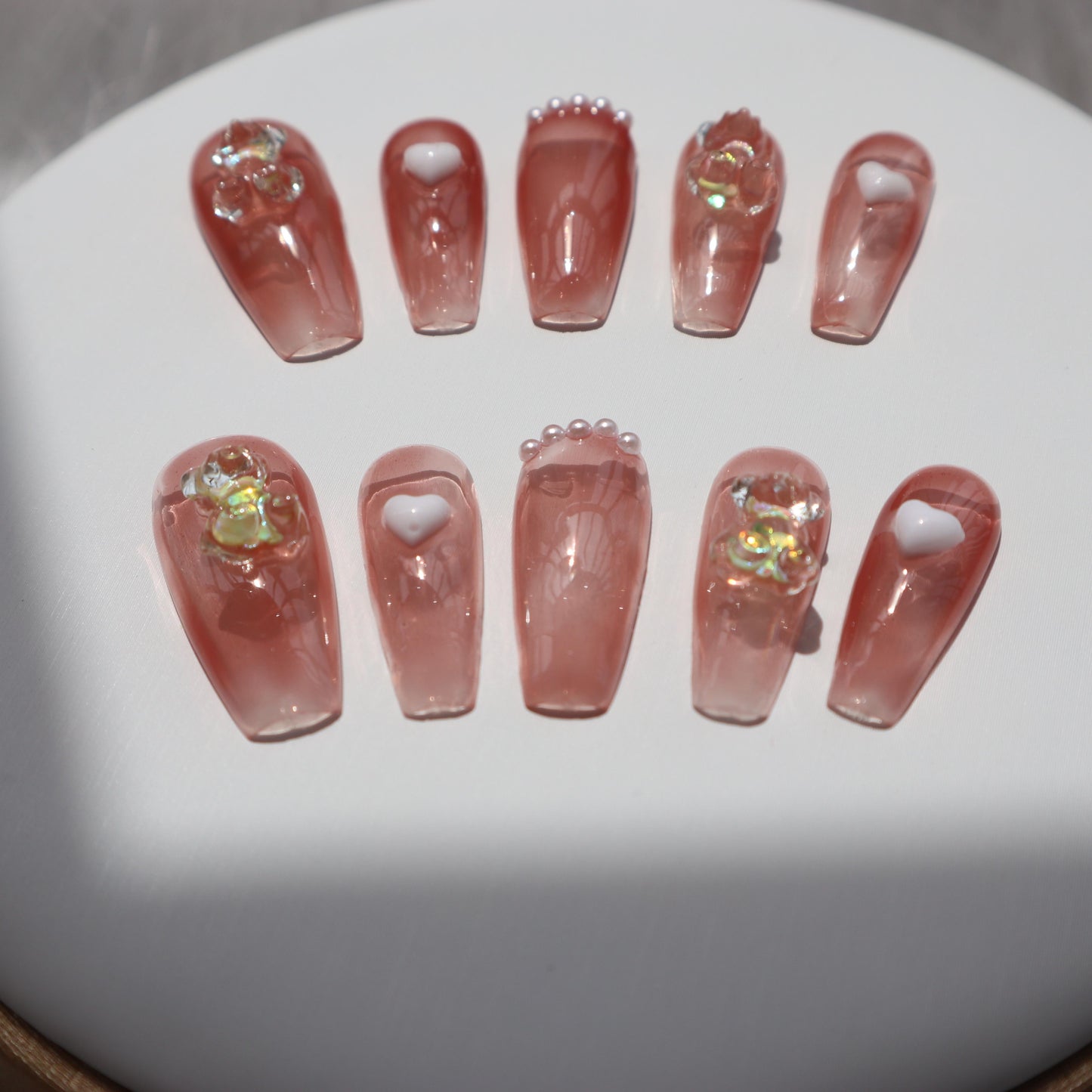 Designer: XinXin 35.Gummy bear pink heart handmade nails Press on Nails DIY Nail Art