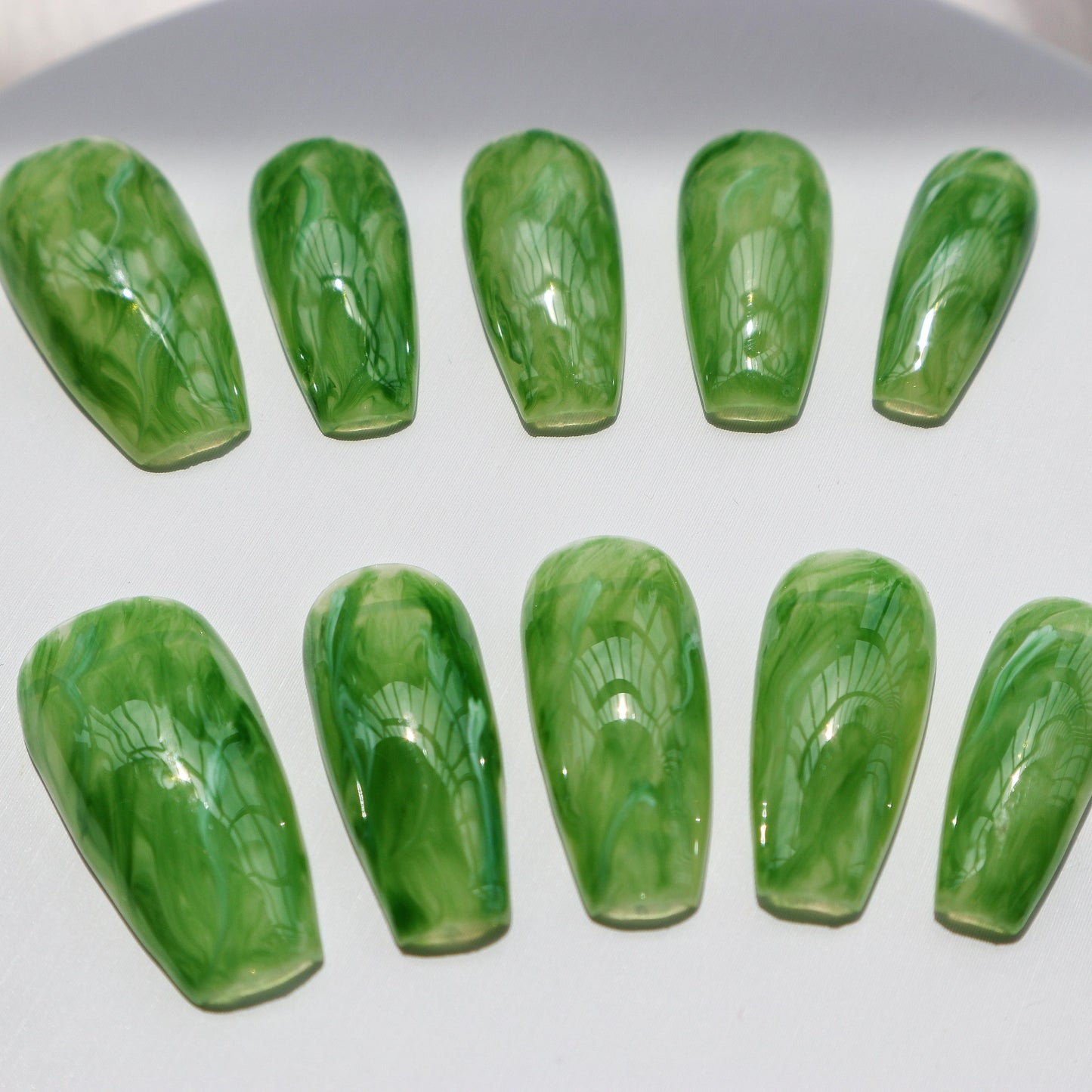 Designer: XinXin 48.Green long T handmade nails Press on Nails DIY Nail