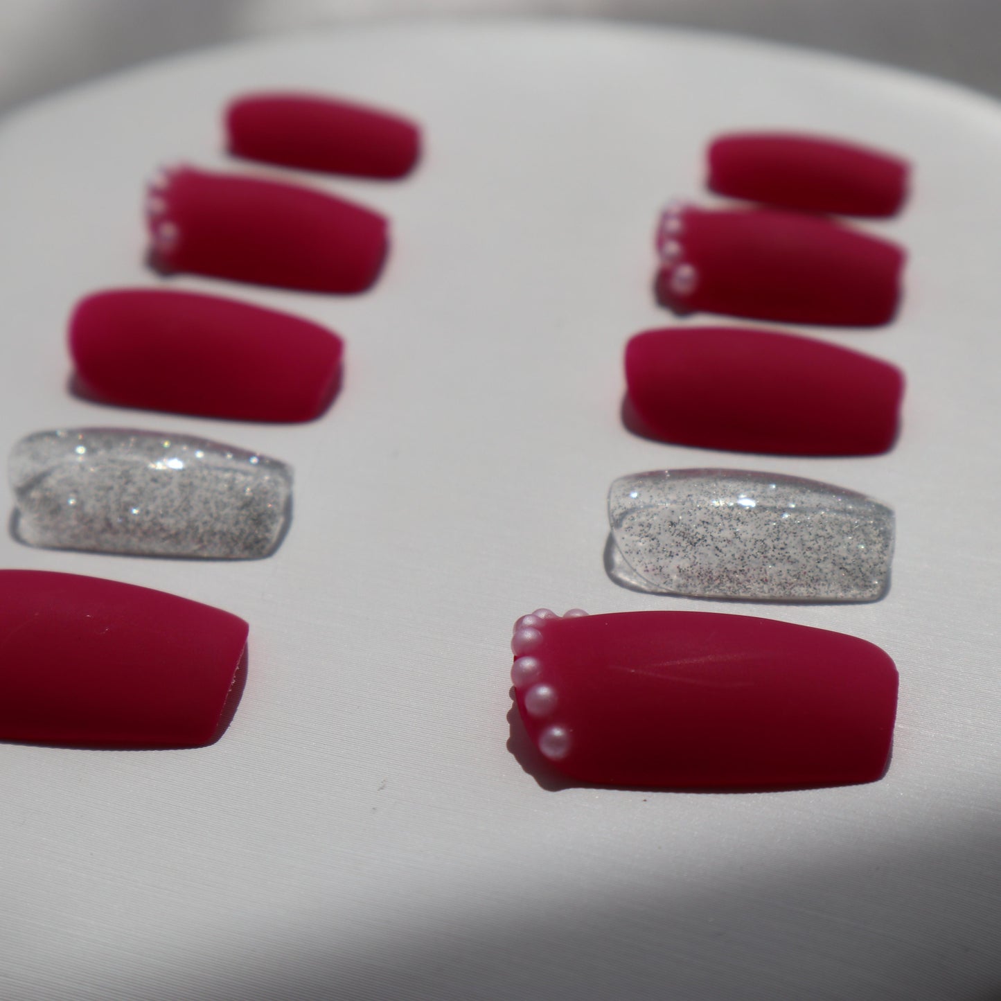 Designer: XinXin 2.Rose red short square nails handmade nails Press on Nails DIY Nail Art